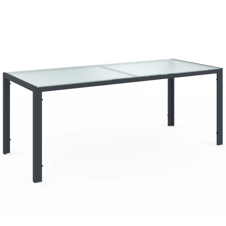 Salon de jardin MADRID table 190 CM et 8 chaises empilables gris anthracite plateau clair