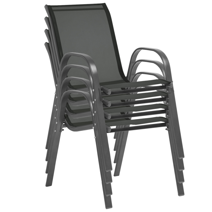 Salon de jardin MADRID table 190 CM et 8 chaises empilables gris anthracite plateau clair