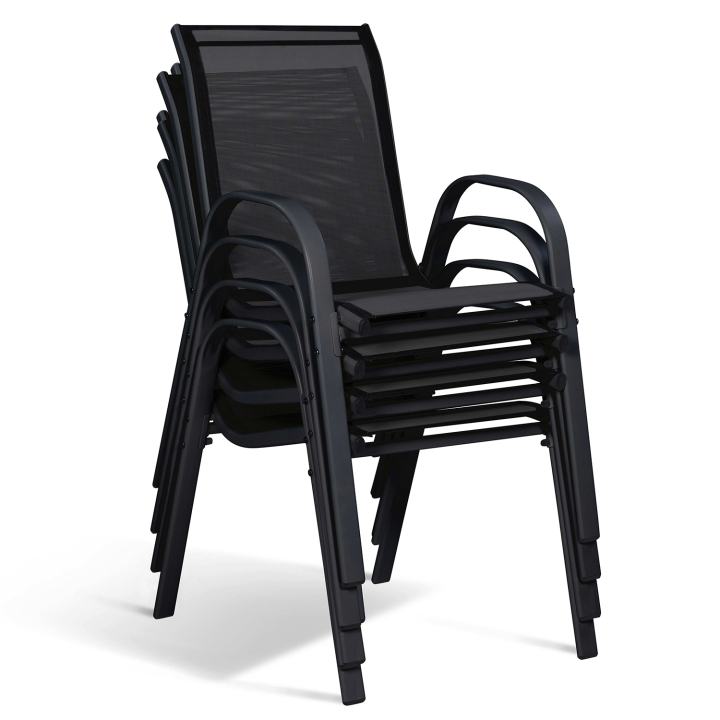 Salon de jardin MADRID table 190 CM et 8 chaises empilables noires