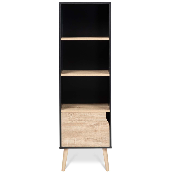 Bibliothèque étagère EMMIE scandinave noir et hêtre