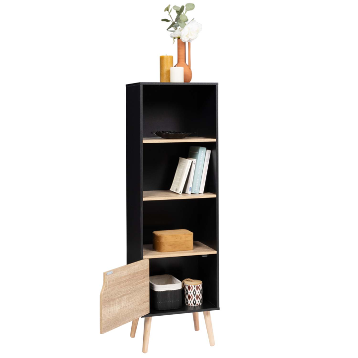 Bibliothèque étagère EMMIE scandinave noir et hêtre