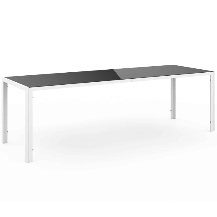 Salon de jardin MADRID table 240 CM et 10 chaises empilables blanc et gris