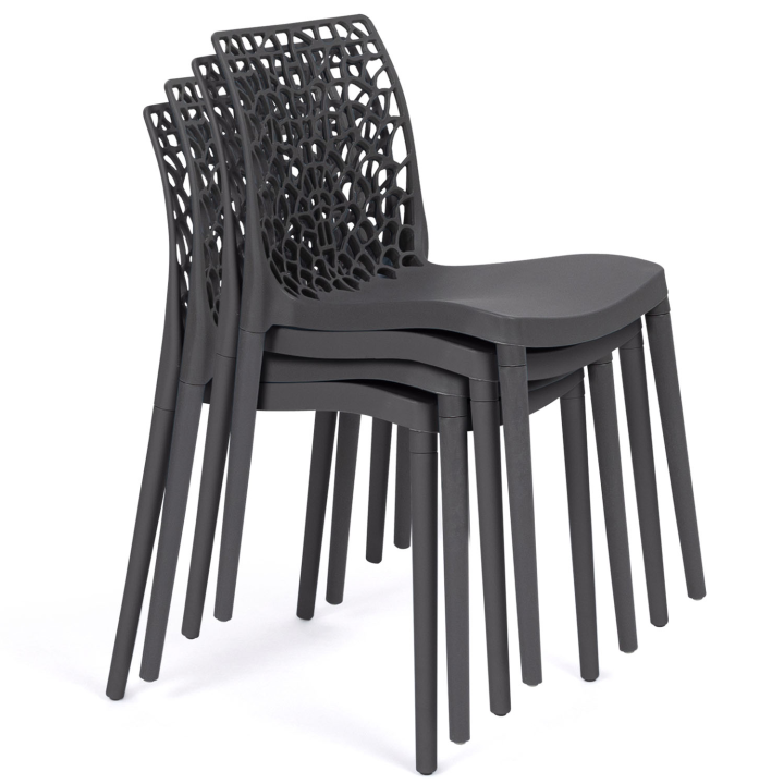 Lot de 6 chaises de jardin ALYSSA en polypropylène nid d’abeille gris anthracite