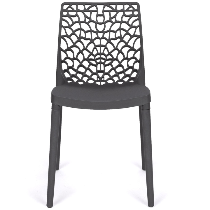 Lot de 6 chaises de jardin ALYSSA en polypropylène nid d’abeille gris anthracite