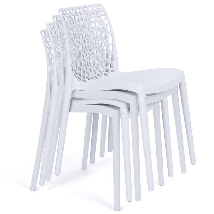 Lot de 6 chaises de jardin ALYSSA en polypropylène nid d’abeille blanc