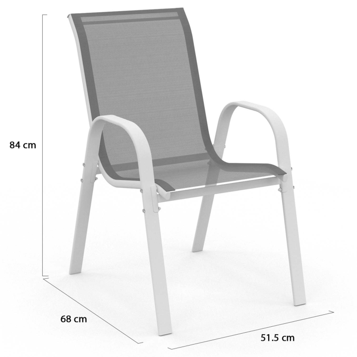 Lot de 6 chaises de jardin LYMA métal et textilène empilables blanc et gris