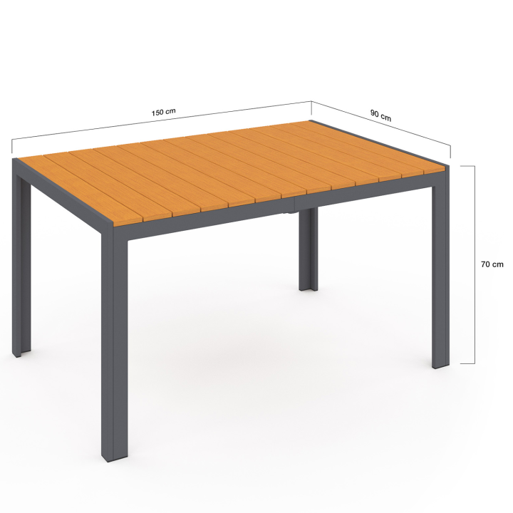 Conjunto de muebles de jardín de madera y gris con mesa de 150 cm y 6 sillas - POLY | ID Market