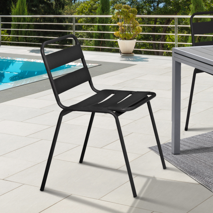 Lot de 6 chaises de jardin VALENCIA en acier noir