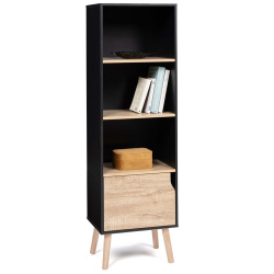 Bibliothèque étagère EMMIE scandinave noir et hêtre