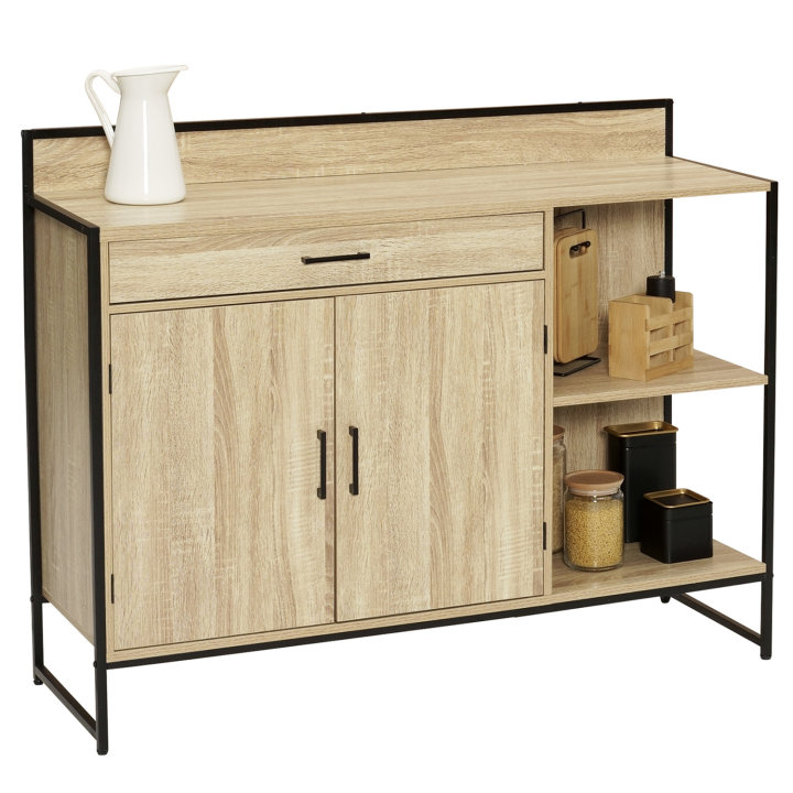 Buffet bas de cuisine 120 CM DETROIT plan de travail H.83 CM 2 portes + tiroir design industriel