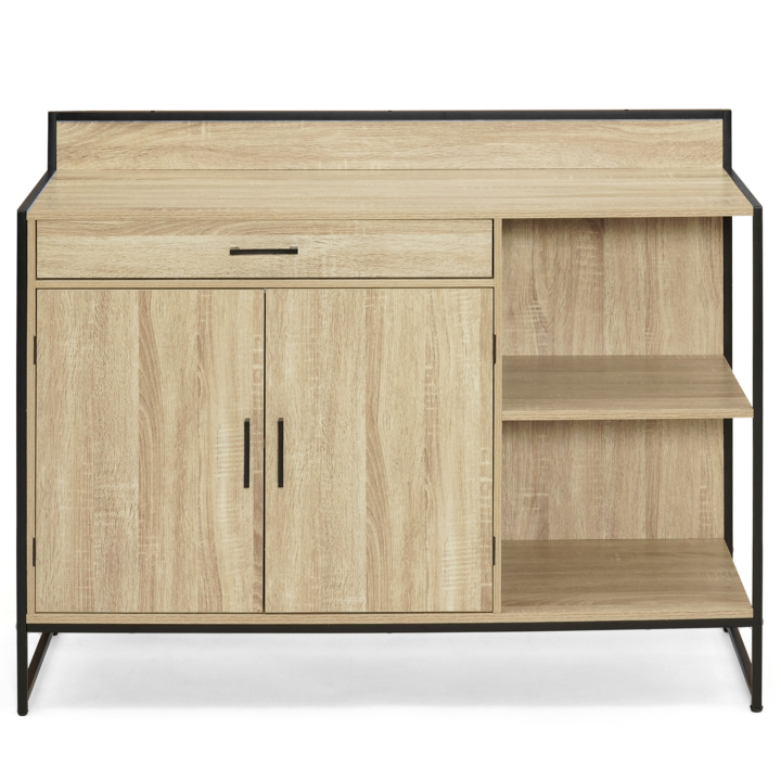 Buffet bas de cuisine 120 CM DETROIT plan de travail H.83 CM 2 portes + tiroir design industriel