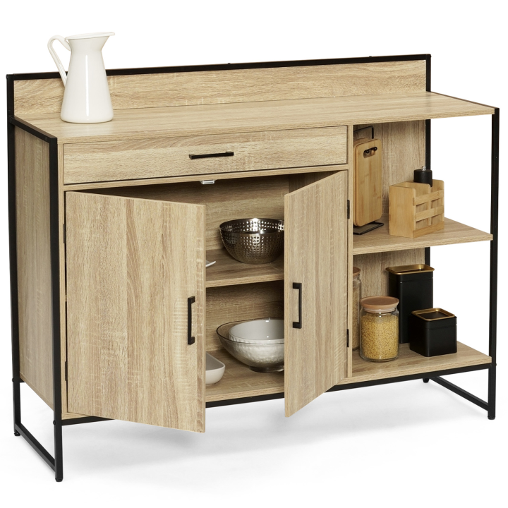 Buffet bas de cuisine 120 CM DETROIT plan de travail H.83 CM 2 portes + tiroir design industriel