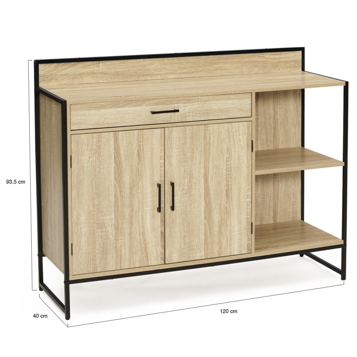 Buffet bas de cuisine 120 CM DETROIT plan de travail H.83 CM 2 portes + tiroir design industriel