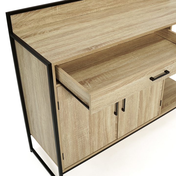 Buffet bas de cuisine 120 CM DETROIT plan de travail H.83 CM 2 portes + tiroir design industriel