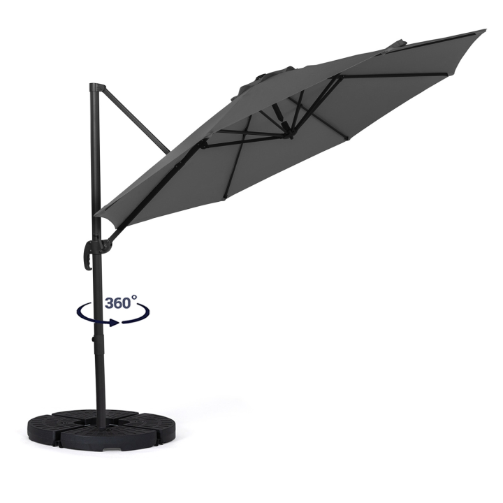 Parasol déporté inclinable rotatif 360 CALVI gris D.3M avec 4 dalles et housse