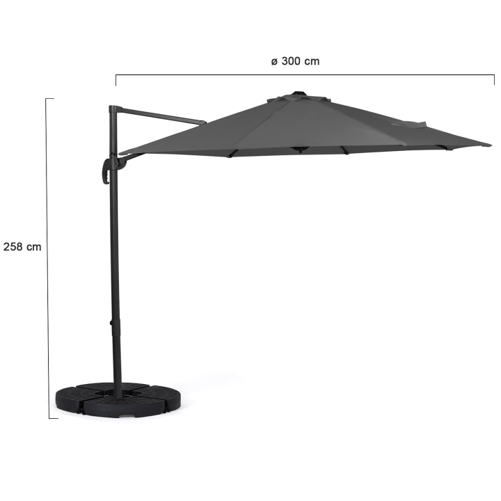 Parasol déporté inclinable rotatif 360 CALVI gris D.3M avec 4 dalles et housse