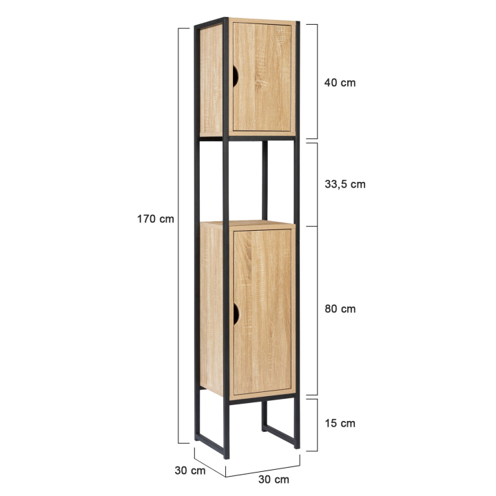 Columna de baño barata de metal negro y madera | ID Market