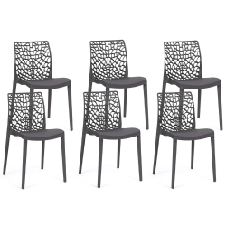 Lot de 6 chaises de jardin ALYSSA en polypropylène nid d’abeille gris anthracite