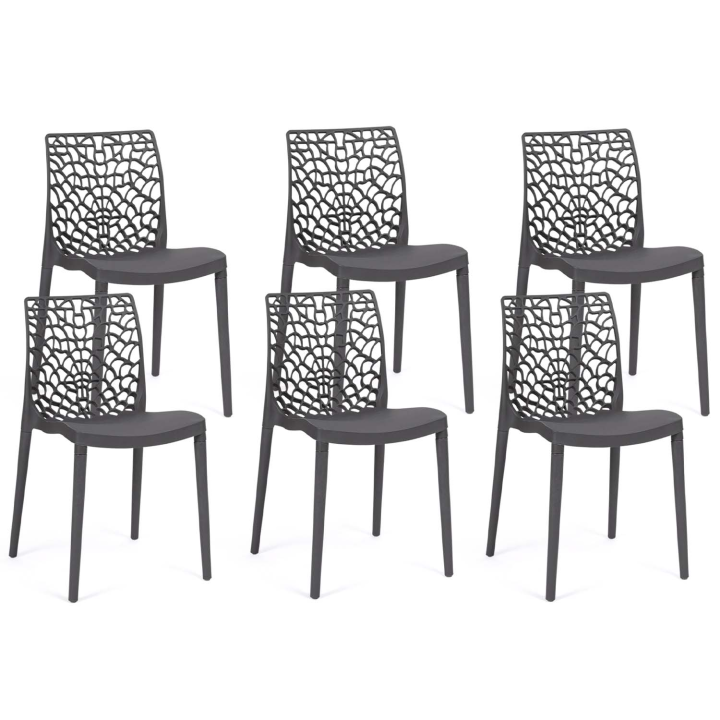 Lot de 6 chaises de jardin ALYSSA en polypropylène nid d’abeille gris anthracite