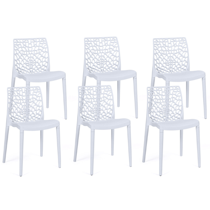 Lot de 6 chaises de jardin ALYSSA en polypropylène nid d’abeille blanc