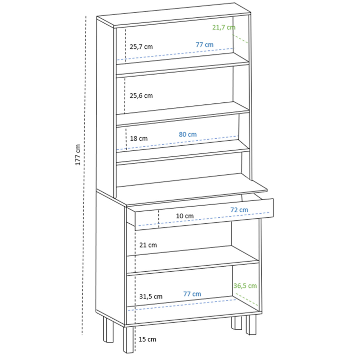 Buffet de cuisine 80 CM CINA structure façon hêtre 4 portes noires  + tiroir