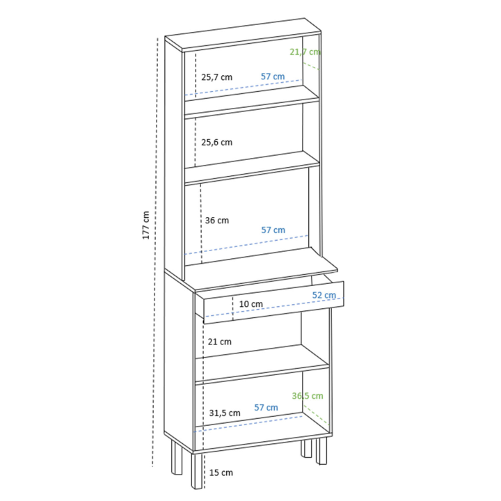 Buffet de cuisine 60 CM CINA 2 portes + tiroir façon hêtre et blanc