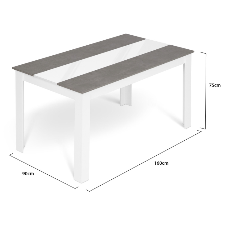 Table à manger rectangle GEORGIA 8 personnes blanche et effet béton 160 x 90 cm