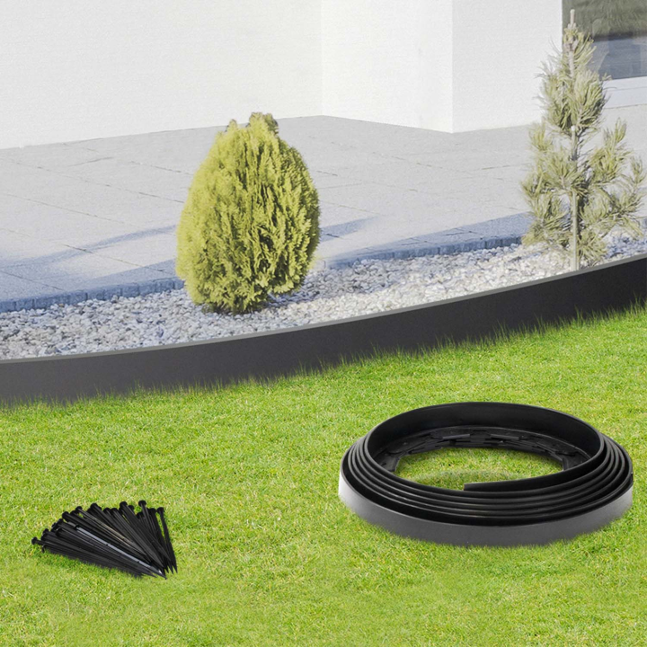 Bordurette de jardin flexible 8 M gris anthracite hauteur 12 cm + 24 piquets