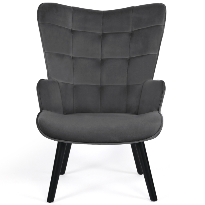 Fauteuil scandinave ANIA avec repose pieds velours gris anthracite