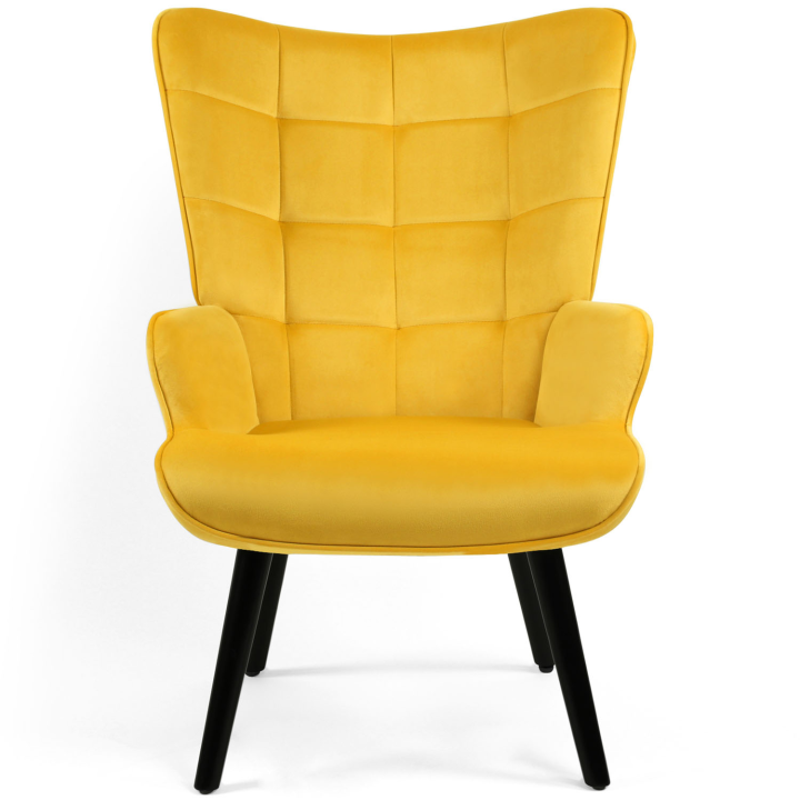 Sillón escandinavo de terciopelo amarillo con reposapiés - ANIA | ID Market