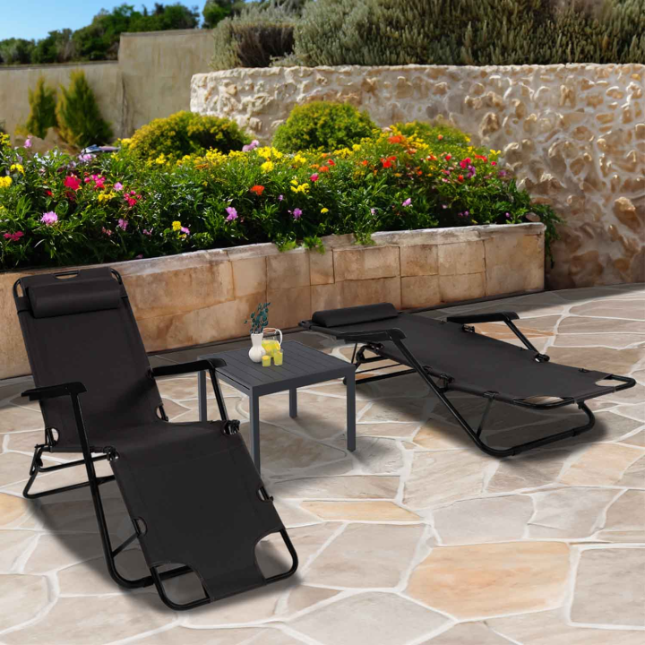 Lot de 2 chaises longues inclinables ZEN noires