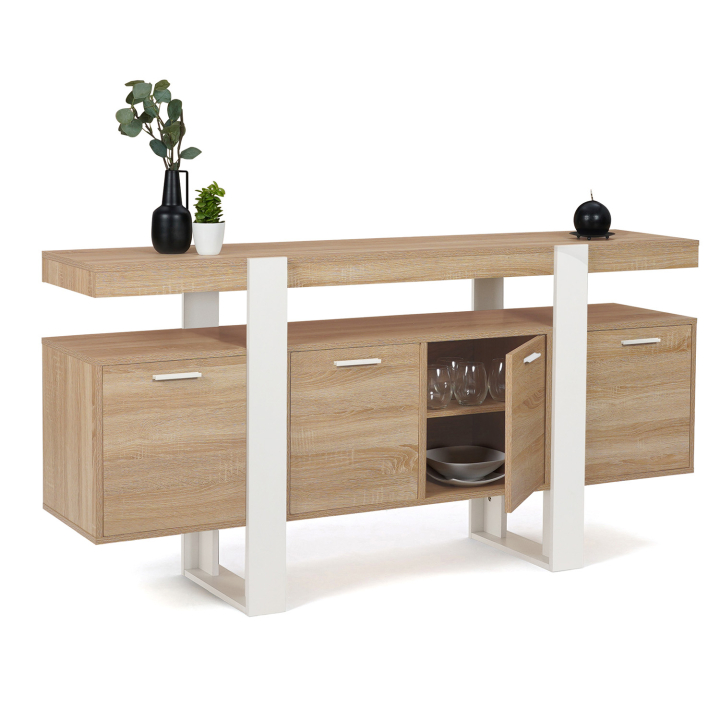 Buffet 160 cm PHOENIX XXL 4 portes bois et blanc