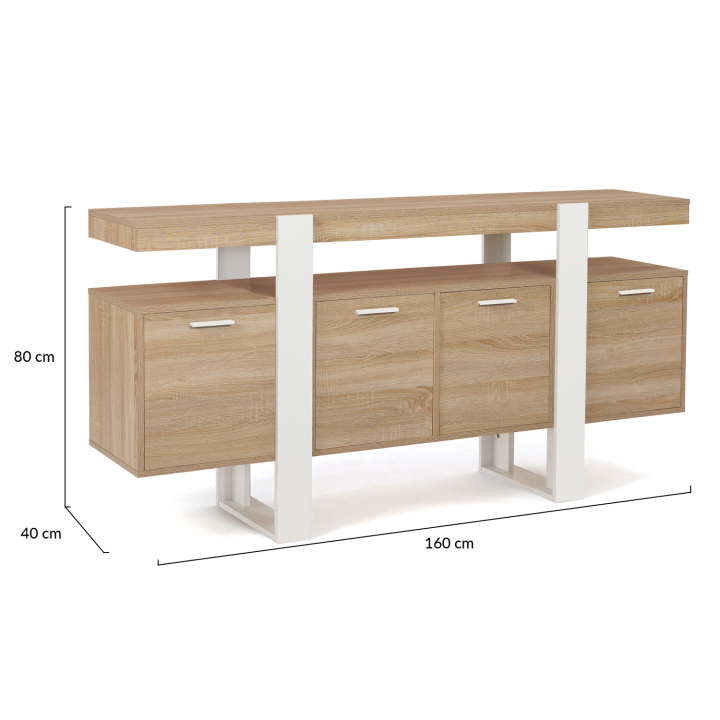 Buffet 160 cm PHOENIX XXL 4 portes bois et blanc