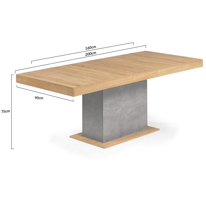 Table à manger extensible rectangle EDEN 6-10 personnes bois et effet béton 160-200 cm