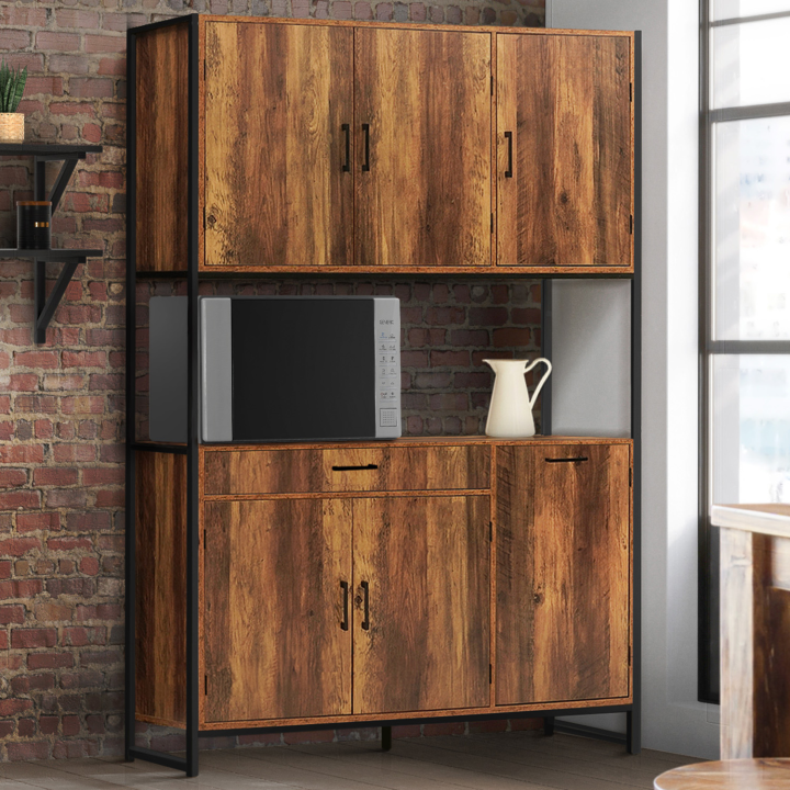 Buffet de cuisine 120 CM HAWKINS meuble 6 portes design industriel + tiroir