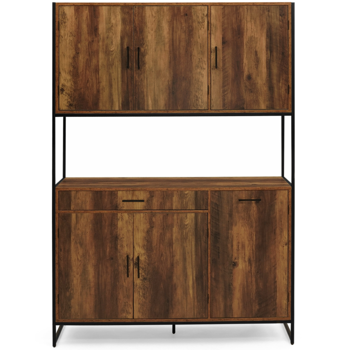 Buffet de cuisine 120 CM HAWKINS meuble 6 portes design industriel + tiroir