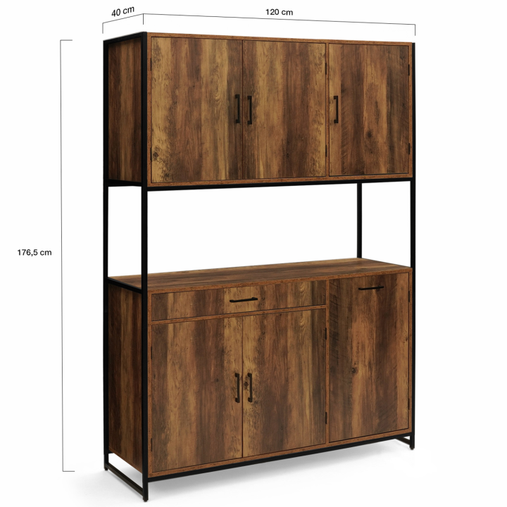 Buffet de cuisine 120 CM HAWKINS meuble 6 portes design industriel + tiroir