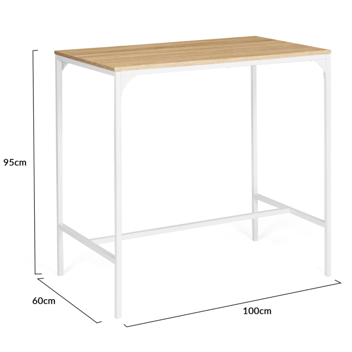 Ensemble table haute de bar DETROIT 100 cm et 4 tabourets bois et métal blanc design industriel