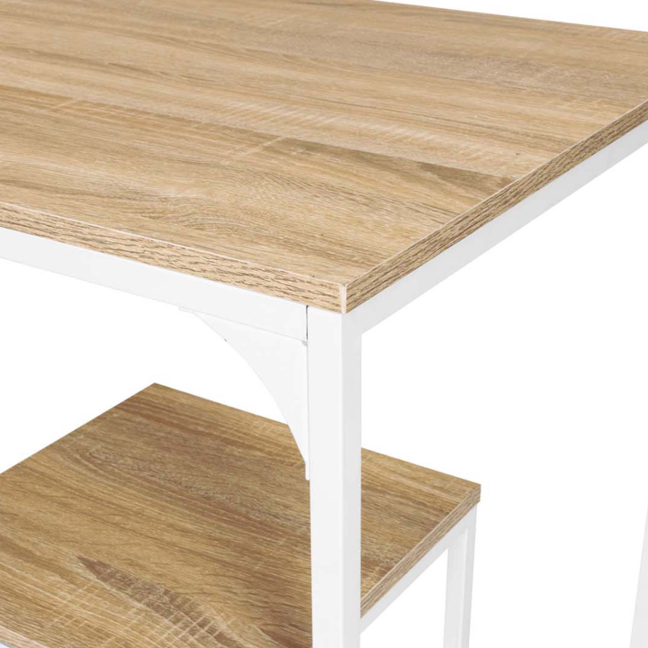 Ensemble table haute de bar DETROIT 100 cm et 4 tabourets bois et métal blanc design industriel