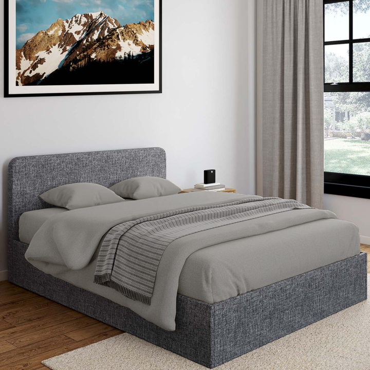 Lit coffre double NORFOLK avec sommier 140x190cm tissu gris anthracite