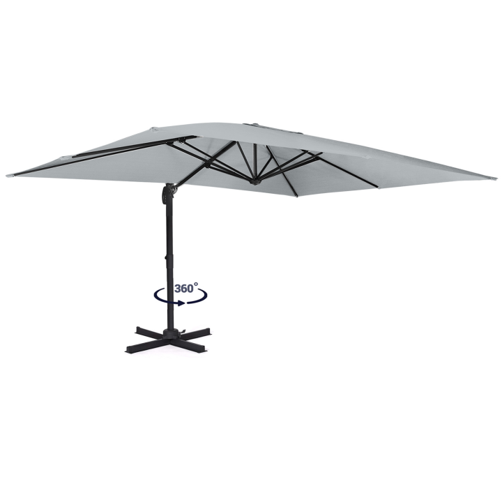 Parasol déporté inclinable rotatif 360 CALVI gris clair 3x4 M avec housse