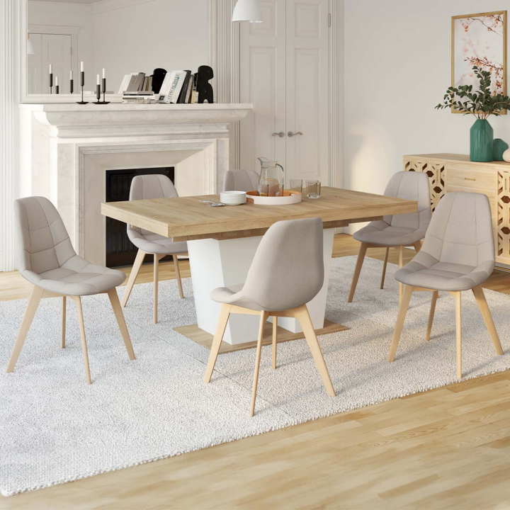 Lot de 6 chaises scandinaves GABY beige en tissu pour salle à manger