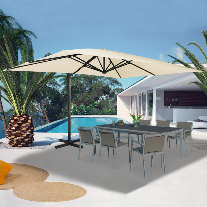 Parasol déporté inclinable rotatif 360 CALVI écru 3x4 M avec housse