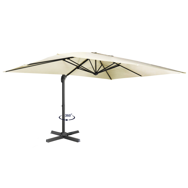 Parasol déporté inclinable rotatif 360 CALVI écru 3x4 M avec housse