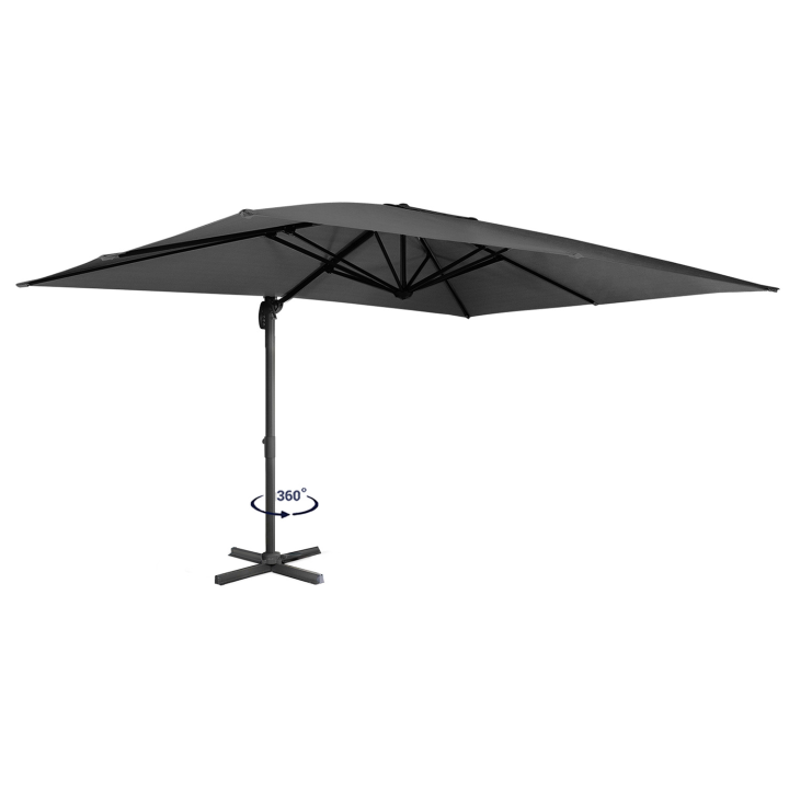 Parasol déporté inclinable rotatif 360 CALVI gris 3x4 M avec housse