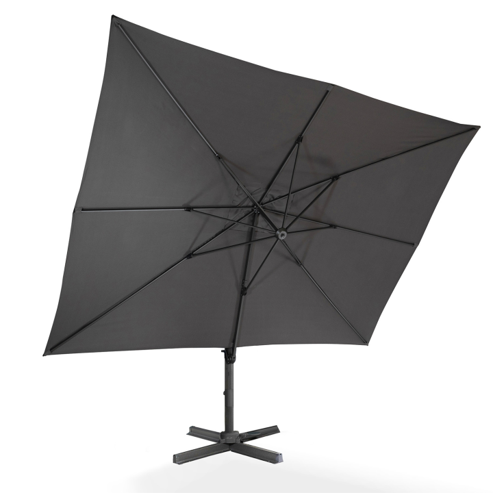 Parasol déporté inclinable rotatif 360 CALVI gris 3x4 M avec housse