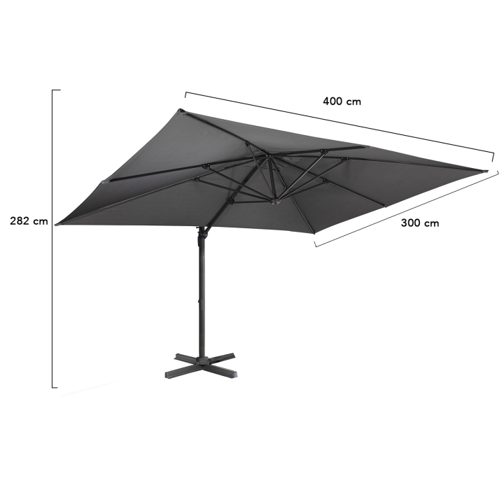 Parasol déporté inclinable rotatif 360 CALVI gris 3x4 M avec housse