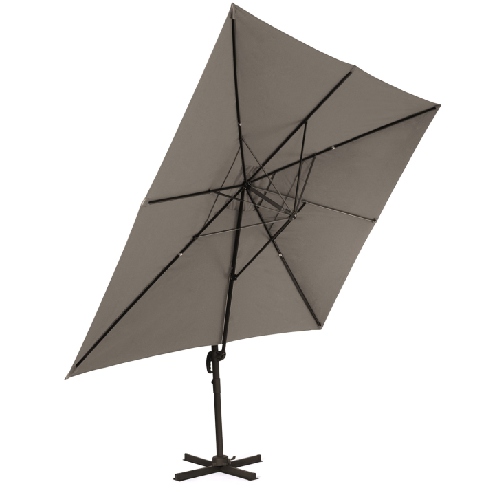 Parasol déporté inclinable rotatif 360 CALVI taupe 3x4 M avec housse