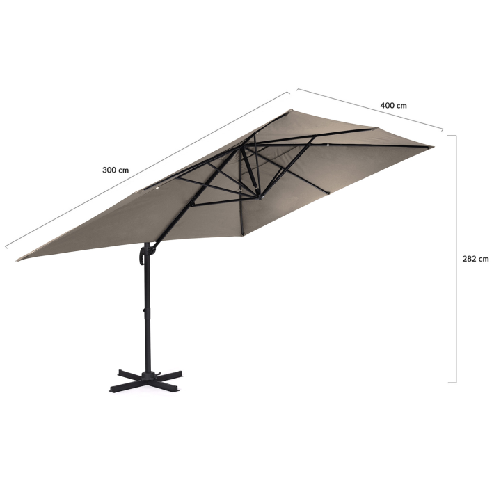 Parasol déporté inclinable rotatif 360 CALVI taupe 3x4 M avec housse