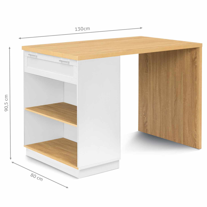 Ilot central mange debout 4 personnes VITO 130 cm blanc et plateau bois